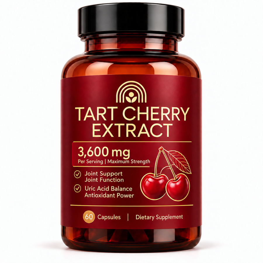 Vessara Tart Cherry Extract bottle with burgundy and gold label